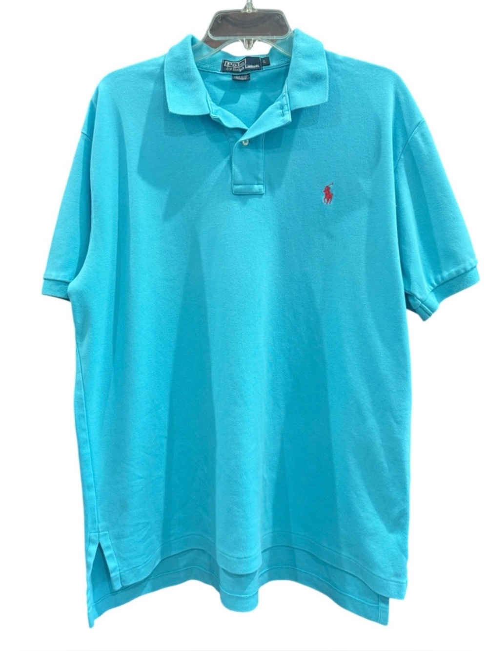 Ralph Lauren Polo Shirt -  Turquoise with Pink Pony Large